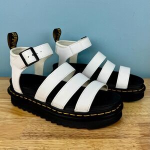 Dr. Martens Blaire Womens 7 White Strappy Chunky Platform Sandals Gladiator Goth